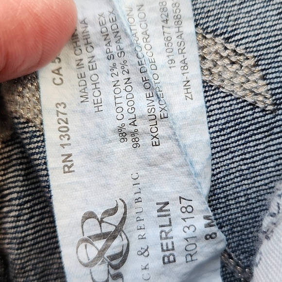 Distressed Blue Jeans with Bird Embroidery, Like New, Size 8M - Picture 5 of 8